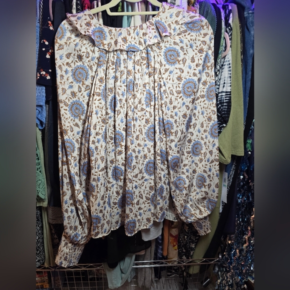 #0158 XLPetite NWT ANTHROPOLOGIE Button Down 1/2 Smock Wrists, Ruffle Collar - Picture 14 of 16